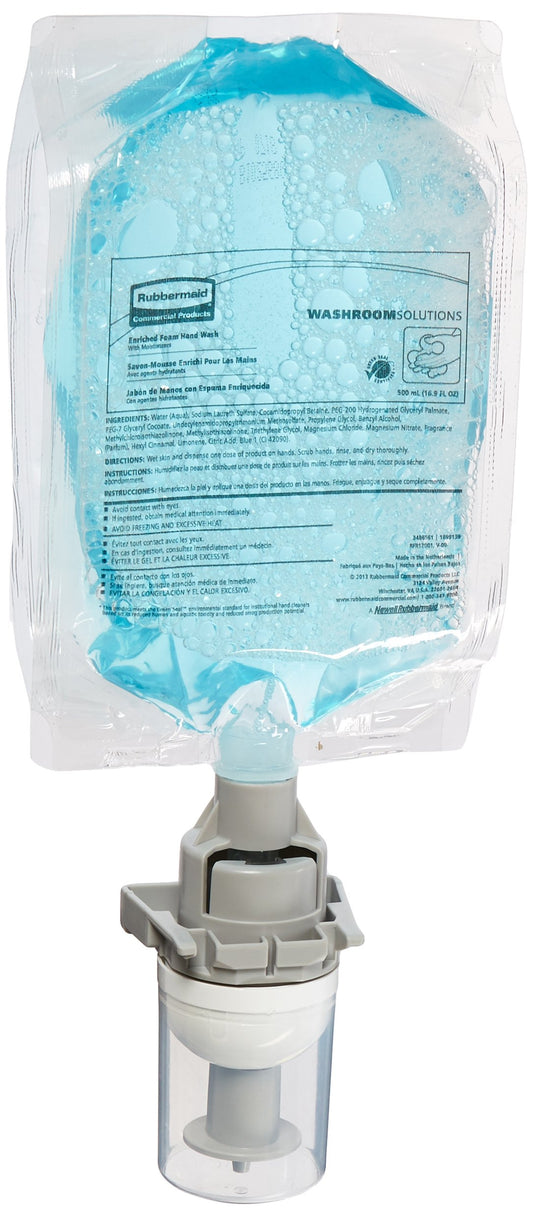 Rubbermaid refill front label showing product name and capacity, simplifies maintenance