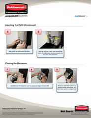 Rubbermaid refill installed in Flex dispenser in restroom, reduces refill frequency