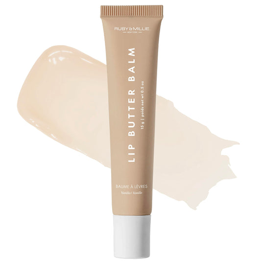 Ruby & Millie front packaging showing vanilla tinted lip balm, easy grab-and-go benefit