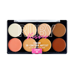 Ruby Kisses front view of 3D Face Creator palette showing pans and label, clear product identity and portability