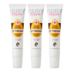 Ruby Kisses front packaging showing three clear lip oil tubes and benefits