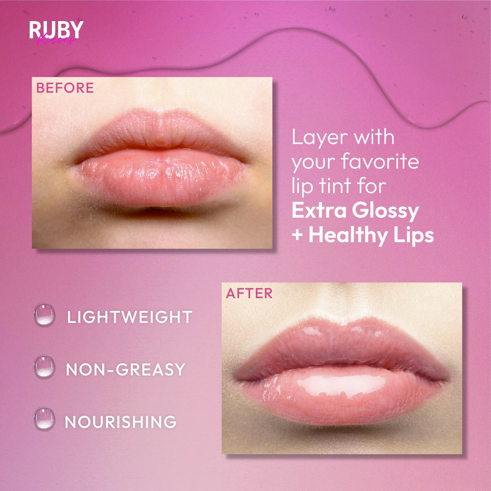 Ruby Kisses oil texture on fingers demonstrating moisturizing, non-greasy feel