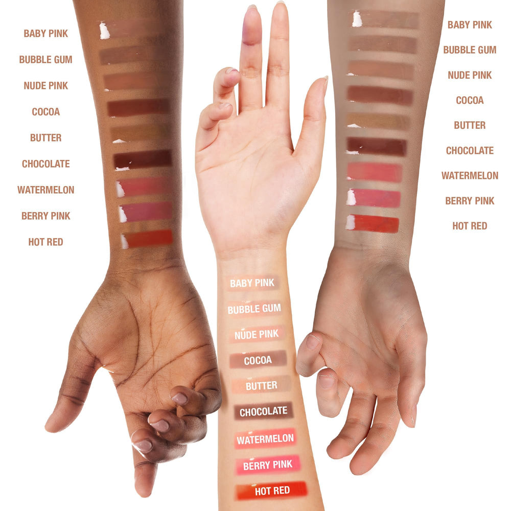Ruby Kisses grape seed gloss swatch showing rich tint and glossy finish
