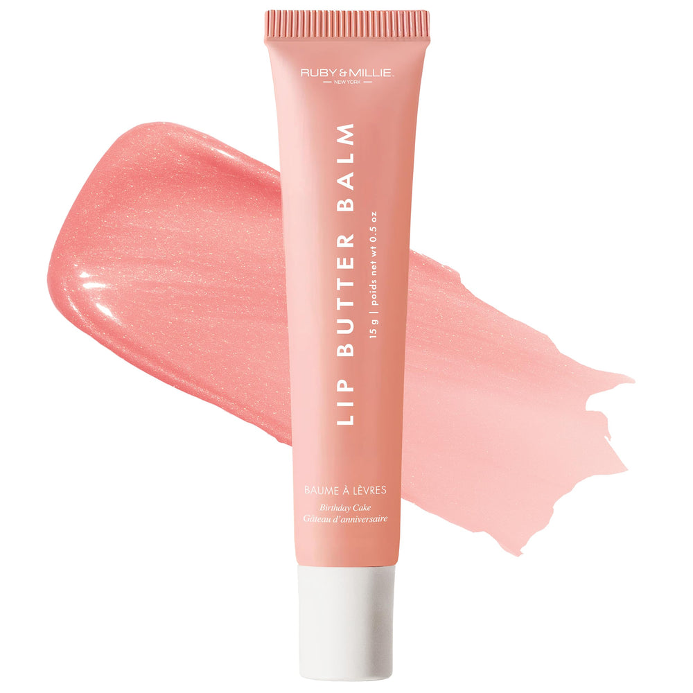 Ruby & Millie front packaging showing tinted lip balm and branding benefits