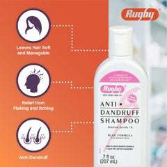 Rugby Laboratories shampoo texture pouring from bottle to show rinseable blue formula