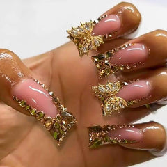 RUOKEXIN front packaging showing 24-piece gold French press-on nails benefits instant salon look