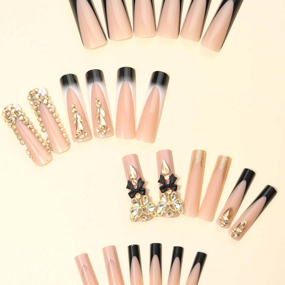 RUOKEXIN glossy black French tip texture close-up, emphasizes salon shine