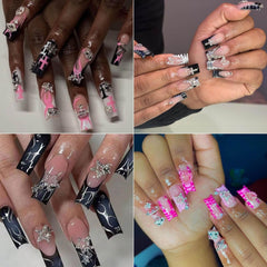 rythsans charms applied on acrylic nail showcasing sparkle and on-trend Y2K styling