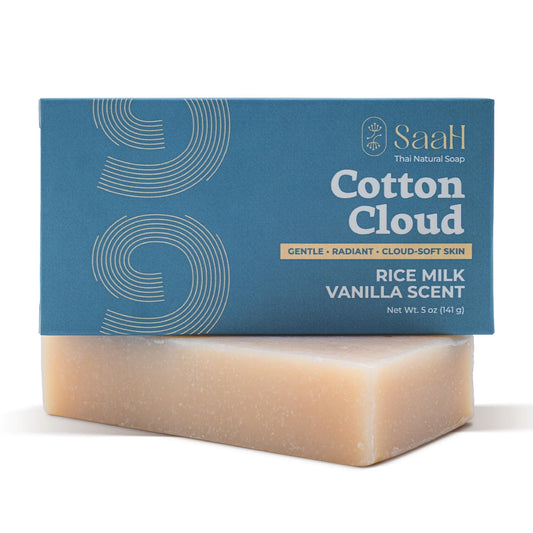 SAAH Cotton Cloud front packaging showing gentle rice milk scent and soothing benefits