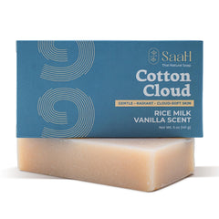 SAAH Cotton Cloud front packaging showing gentle rice milk scent and soothing benefits