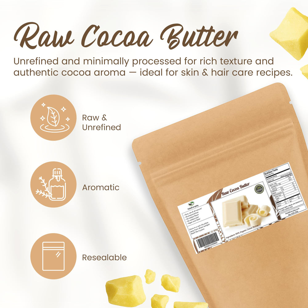 SAAQIN close-up of raw cocoa butter chunks, showing rich texture for formulations