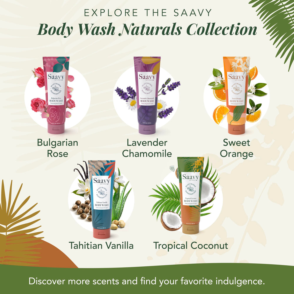 Saavy Naturals bottle on bathroom shelf representing spa-like daily routine