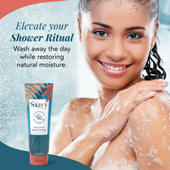 Saavy Naturals bottle label close-up highlighting clean ingredient callouts