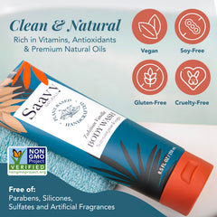 Saavy Naturals in use in shower showing calming scent and soft skin