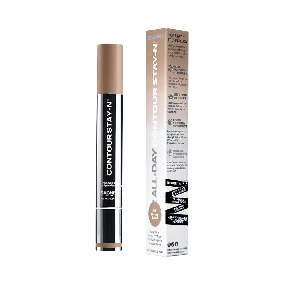 Sacheu STAY-N before and after side-by-side comparing subtle contour to defined sculpt