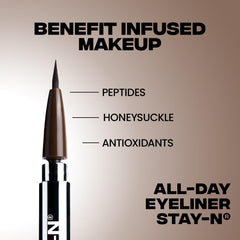 Model wearing Sacheu winged eyeliner showing long-lasting hold