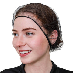 SAFEKO front packaging showing 100-count black hair nets and branding benefit