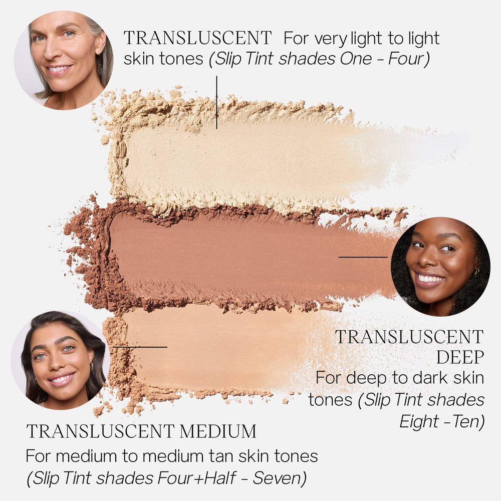 Saie powder used with puff to press and set concealer for crease-free wear