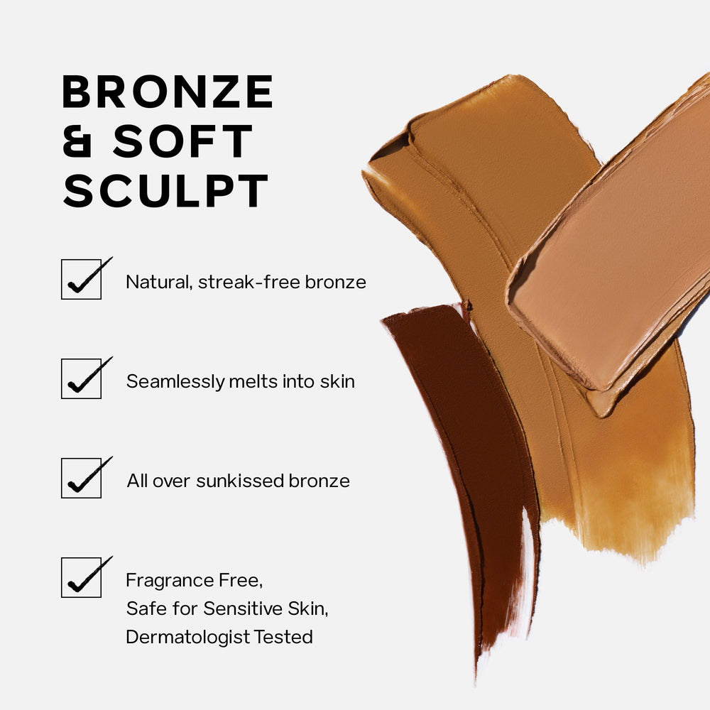Saie cream bronzer swatched on hand to show buildable medium bronze payoff