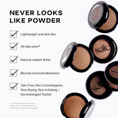 Saie side profile wearing bronzer Napoli giving natural sunlit cheek definition