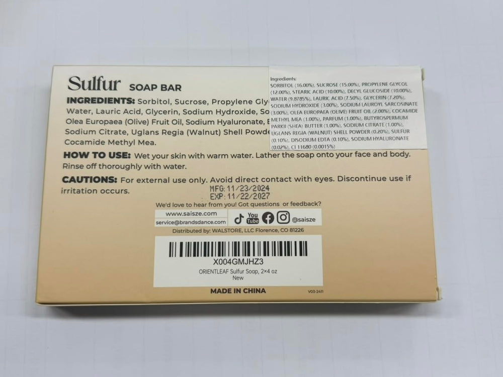 SAISZE back label with ingredients list and usage instructions