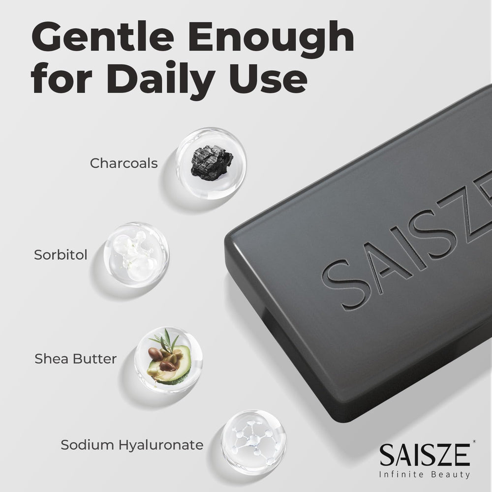 SAISZE bar on bathroom shelf in lifestyle scene promoting daily use