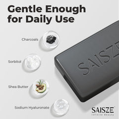 SAISZE bar on bathroom shelf in lifestyle scene promoting daily use