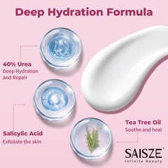 SAISZE cream applied on heel demonstrating targeted hydration benefit