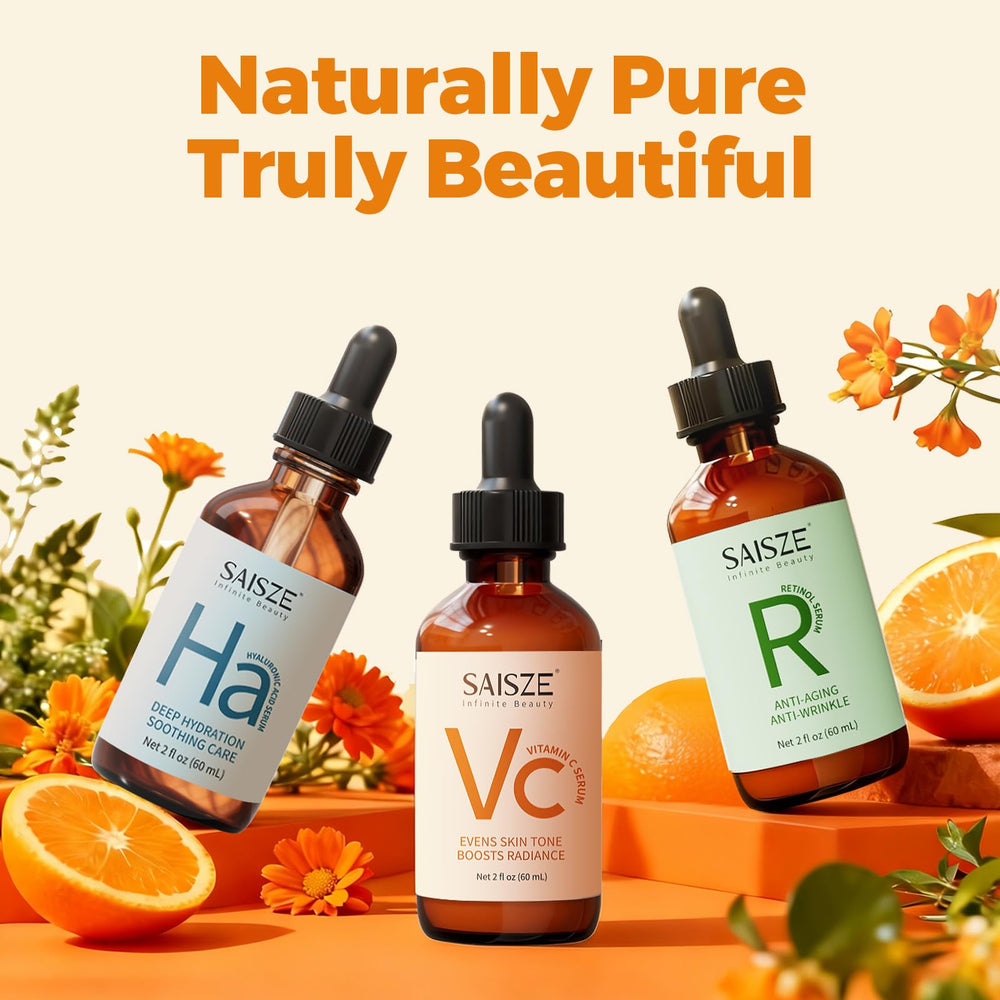 SAISZE lifestyle bathroom shelf displaying gift-ready amber bottle