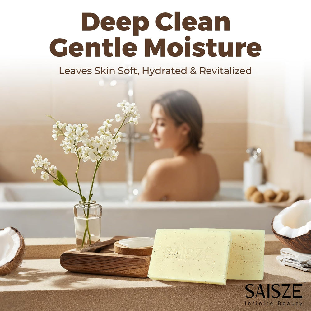 SAISZE close-up of soap texture highlighting cold-process details and creamy feel