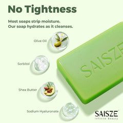 SAISZE ingredient label detail highlighting tea tree and plant oils
