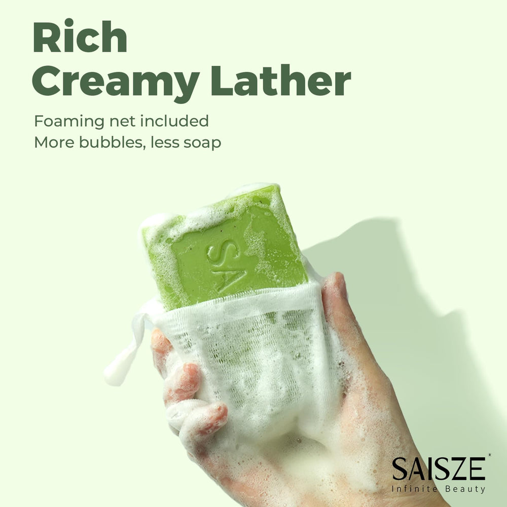 SAISZE soap held in hand to show 8 ounce size and practical scale