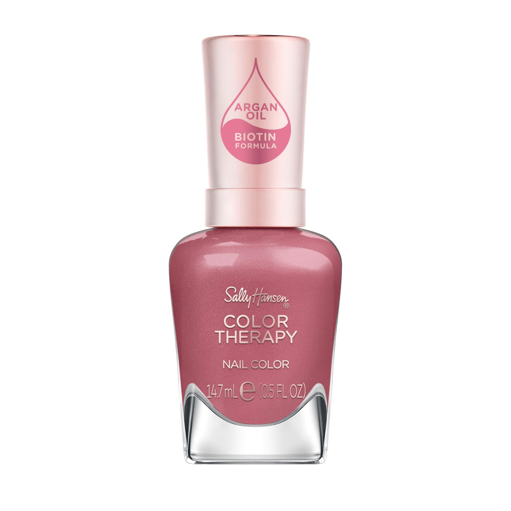 Sally Hansen front bottle showing rose-pink shade and glossy finish benefit