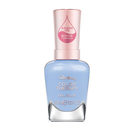 Sally Hansen bottle front view showing baby-blue shade and salon shine benefit