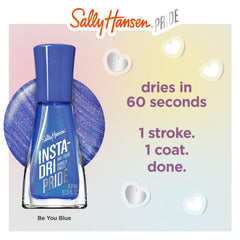 Sally Hansen Be You Blue held in hand to show bottle size and portability benefit