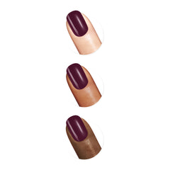 Sally Hansen bottle angled to show rich opaque plum pigment and glossy finish