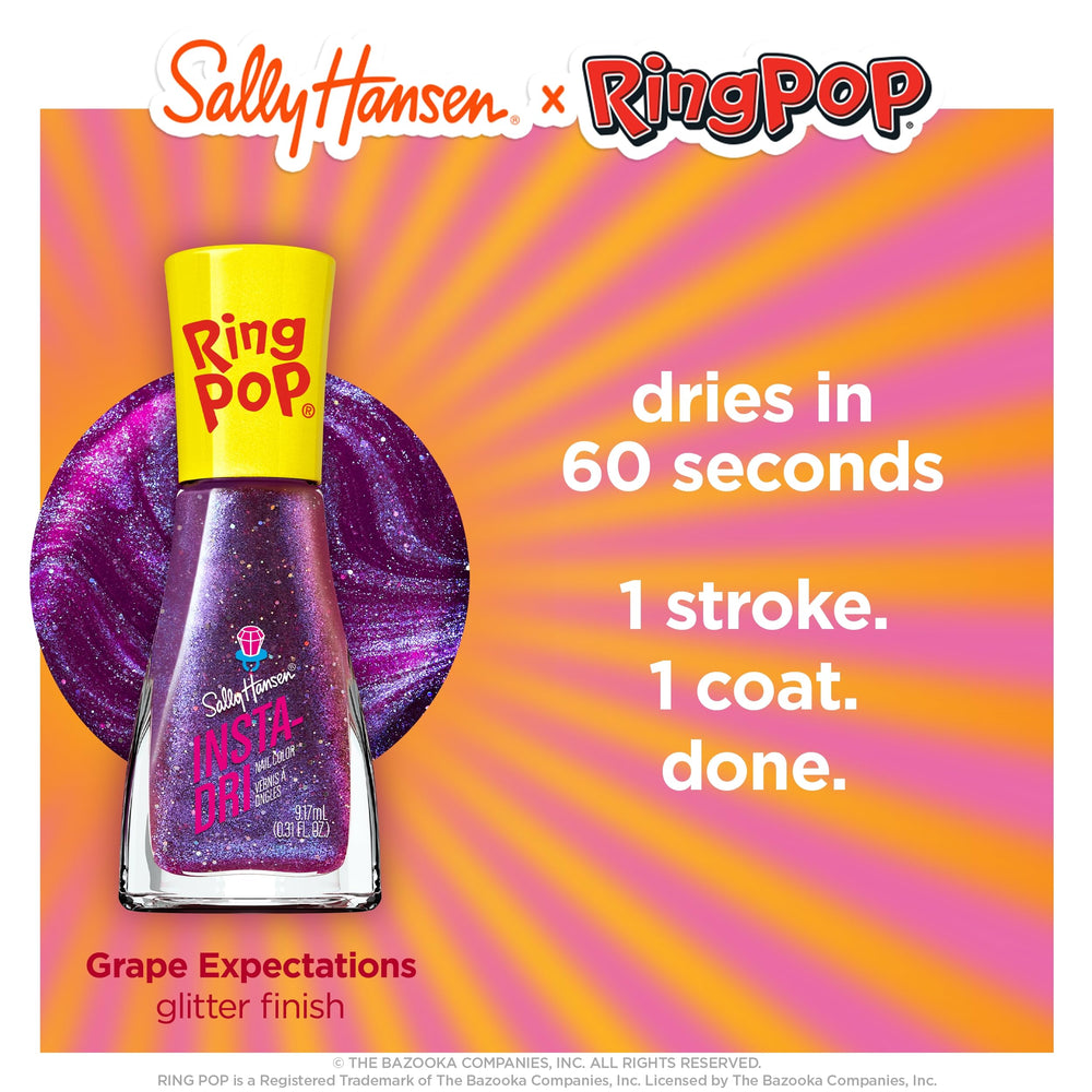Sally Hansen bottle label detail showing 3-in-1 formula and quick-dry benefit