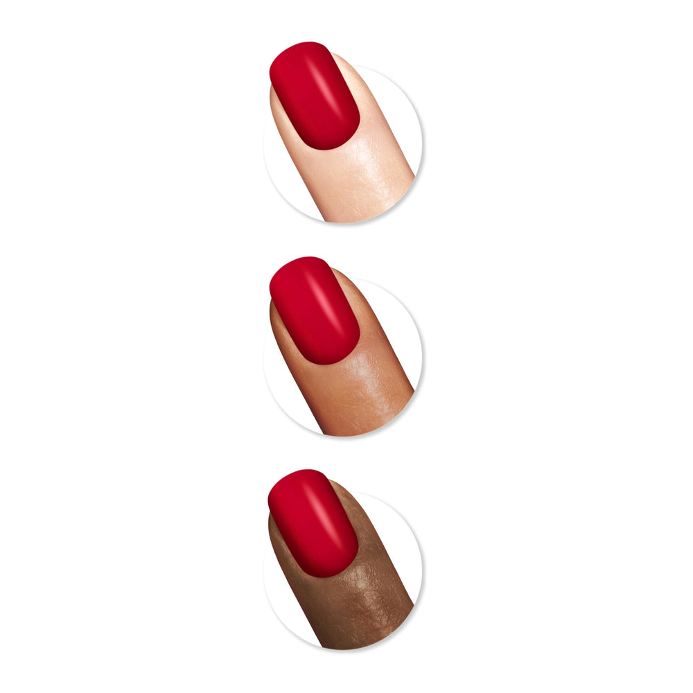 Sally Hansen brush applying red polish showing smooth stroke and even cover