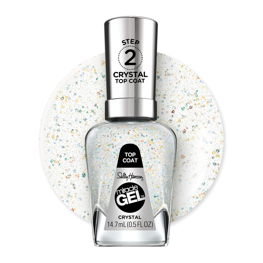 Sally Hansen bottle front view showing Crystal Top Coat benefits