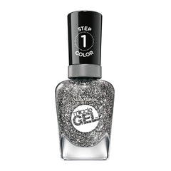 Sally Hansen front packaging showing Deep Sea Diamond silver glitter polish benefit durable shine