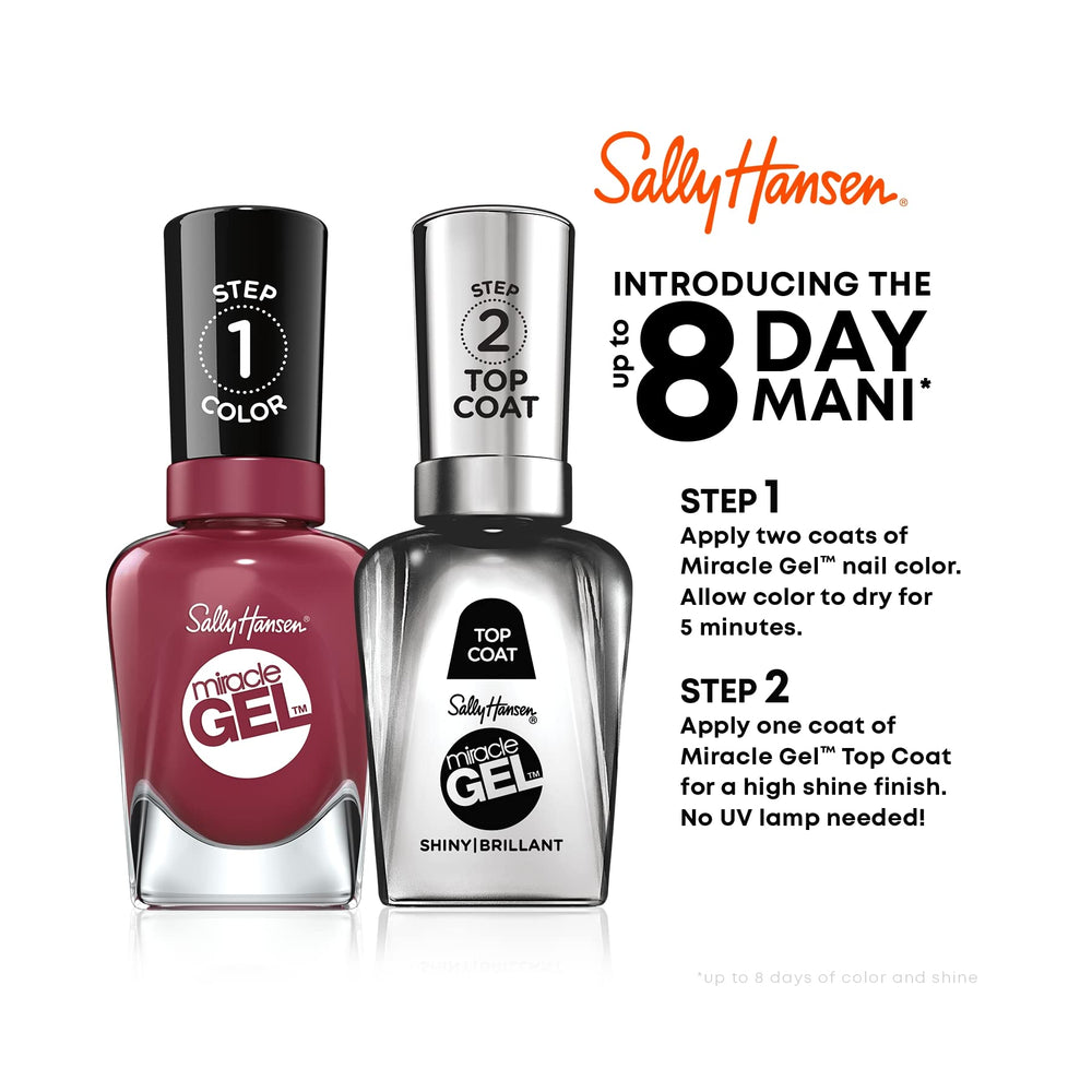 Sally Hansen bottle held beside a hand for scale showing usable size and portability