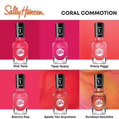 Sally Hansen bottle next to everyday items showing Electric Pop size and scale