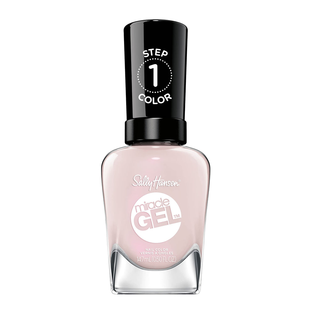 Sally Hansen bottle front packaging showing sheer ivory pink shade and label benefit