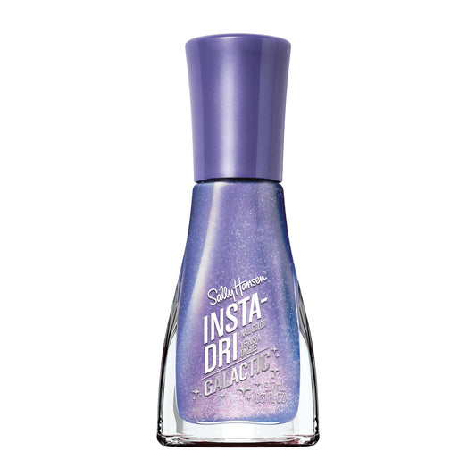 Sally Hansen bottle front view showing holographic blue-purple shade and quick-dry benefit