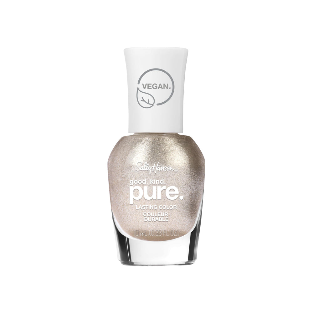 Sally Hansen bottle front packaging showing metallic gold shade and clean formula benefit