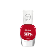 Sally Hansen bottle front view showing warm red and glossy finish benefit