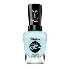 Sally Hansen front bottle showing vibrant Grand Cyan blue and glossy finish