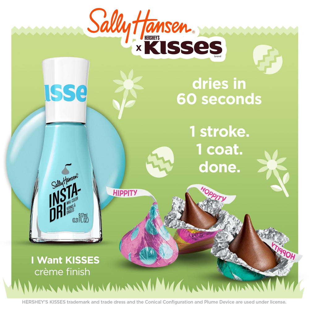 Sally Hansen swatch on wrist showing true-to-bottle color and quick-dry benefit