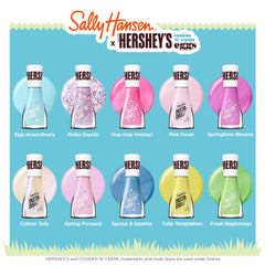 Sally Hansen flatlay with pastel decorations showcasing seasonal Hershey collaboration