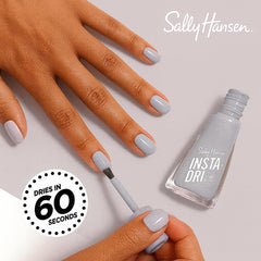 Sally Hansen painted nail swatch showing opaque black and high-shine benefit